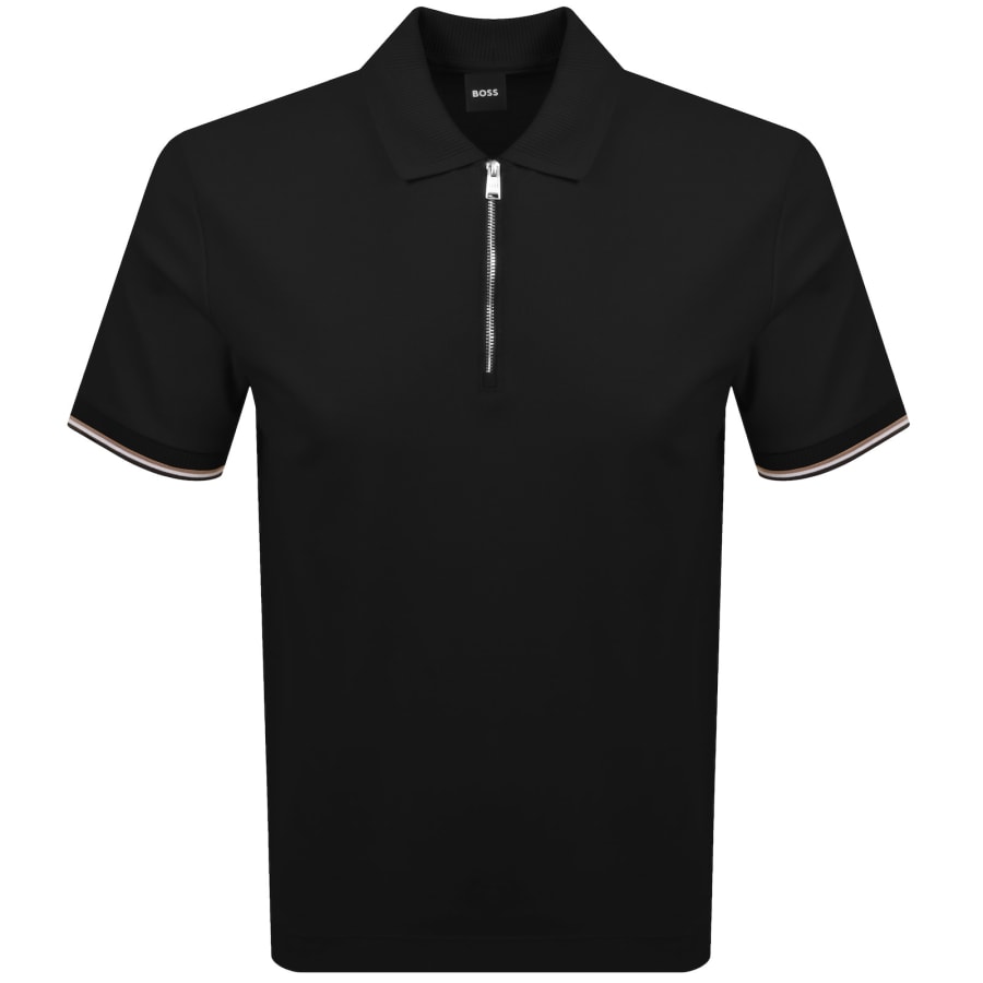 BOSS Zip Placket Polo T Shirt Black | Mainline Menswear x